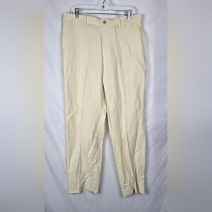 Tre Vero Designer Preppy Silk & Linen Ivory Career Casual Chino Pants sz 36x32